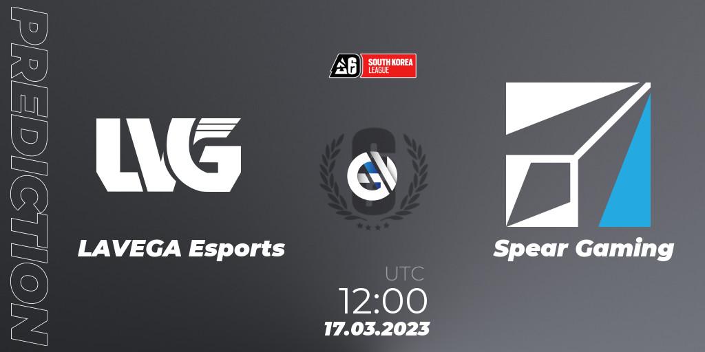 LAVEGA Esports vs Spear Gaming: Match Prediction. 17.03.2023 at 12:00, Rainbow Six, South Korea League 2023 - Stage 1