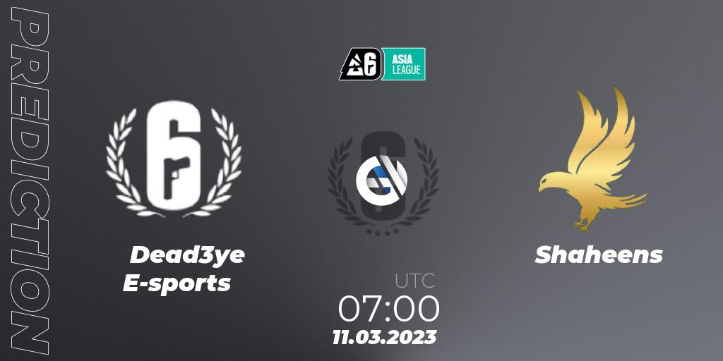 Dead3ye E-sports vs Shaheens: Match Prediction. 11.03.2023 at 08:00, Rainbow Six, South Asia League 2023 - Stage 1