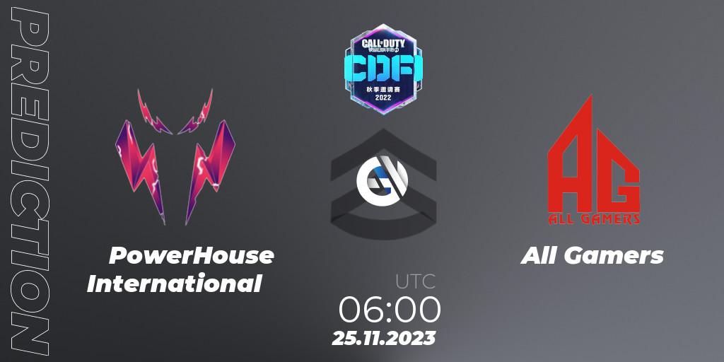 PowerHouse International vs All Gamers: Match Prediction. 25.11.2023 at 07:50, Call of Duty, CODM Fall Invitational 2023
