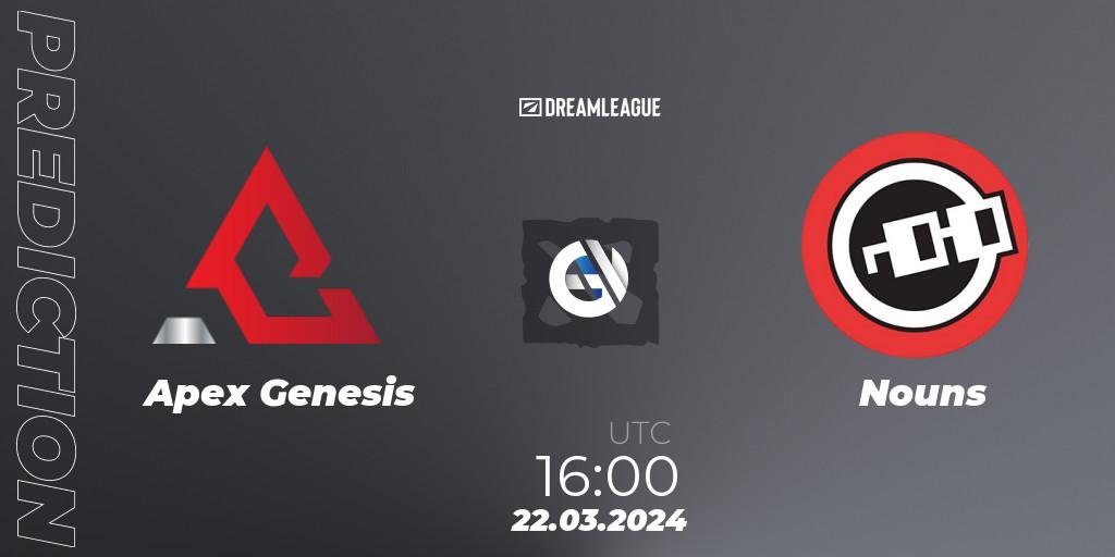 Apex Genesis vs Nouns: Match Prediction. 22.03.24, Dota 2, DreamLeague Season 23: North America Closed Qualifier