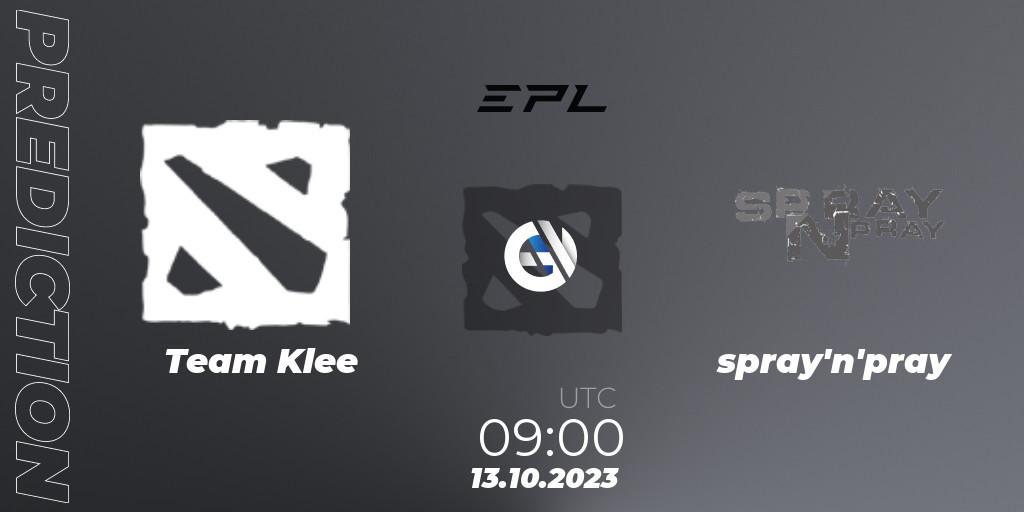 Team Klee vs spray'n'pray: Match Prediction. 13.10.2023 at 09:00, Dota 2, European Pro League Season 13