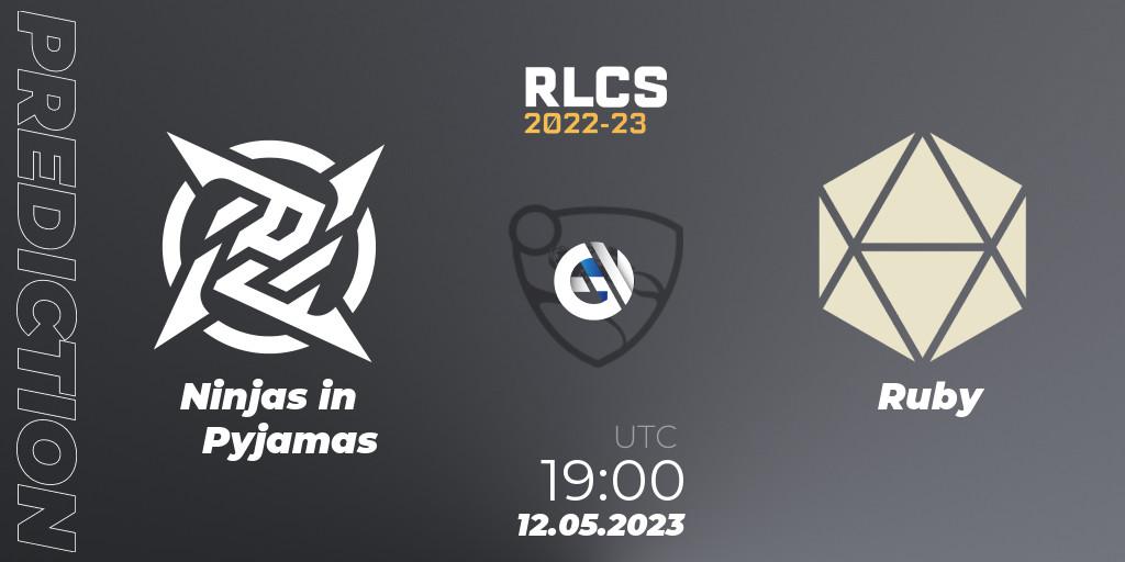 Ninjas in Pyjamas vs Ruby: Match Prediction. 12.05.2023 at 19:00, Rocket League, RLCS 2022-23 - Spring: South America Regional 1 - Spring Open