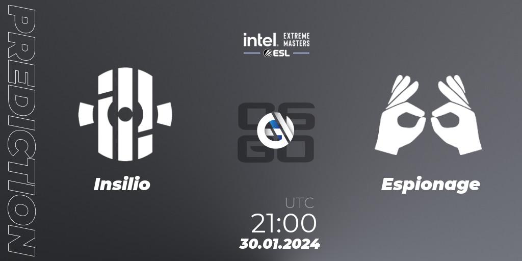 Insilio vs Espionage: Match Prediction. 30.01.2024 at 21:00, Counter-Strike (CS2), Intel Extreme Masters China 2024: European Open Qualifier #2