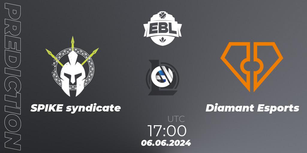 SPIKE syndicate vs Diamant Esports: Match Prediction. 06.06.2024 at 17:00, LoL, Esports Balkan League Season 15