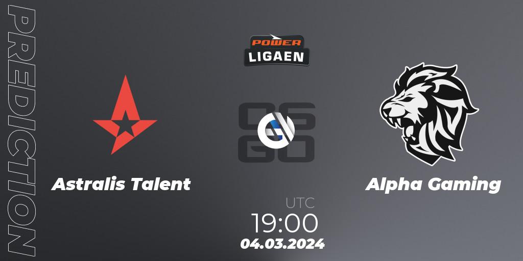Astralis Talent vs Alpha Gaming: Match Prediction. 06.03.24, CS2 (CS:GO), Dust2.dk Ligaen Season 25