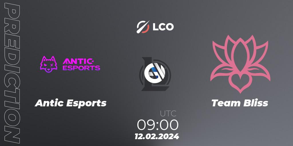 Antic Esports vs Team Bliss: Match Prediction. 12.02.2024 at 09:00, LoL, LCO Split 1 2024 - Group Stage