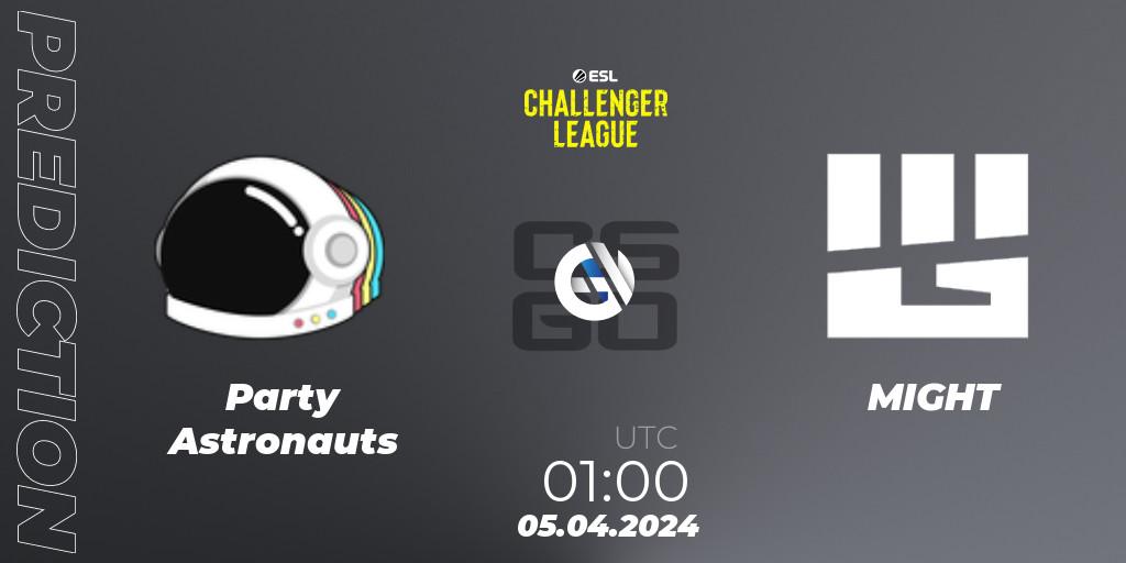 Party Astronauts vs MIGHT: Match Prediction. 05.04.24, CS2 (CS:GO), ESL Challenger League Season 47: North America