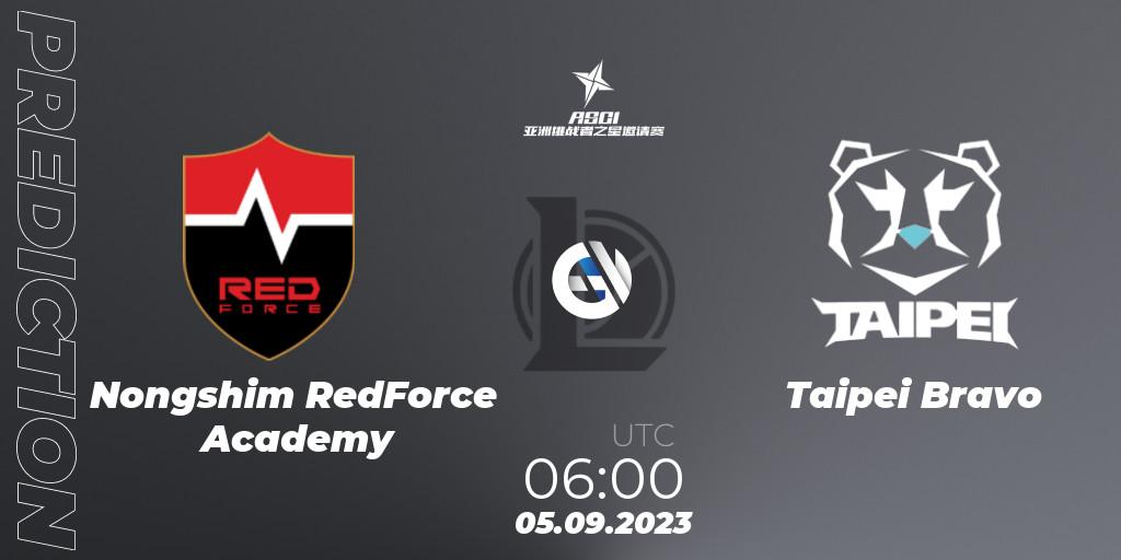 Nongshim RedForce Academy vs Taipei Bravo: Match Prediction. 05.09.2023 at 06:00, LoL, Asia Star Challengers Invitational 2023