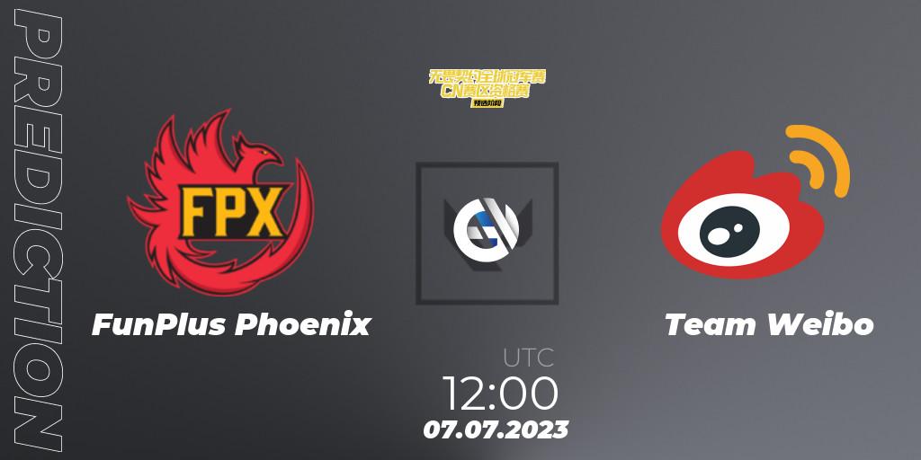 FunPlus Phoenix vs Team Weibo: Match Prediction. 07.07.2023 at 12:00, VALORANT, VALORANT Champions Tour 2023: China Qualifier