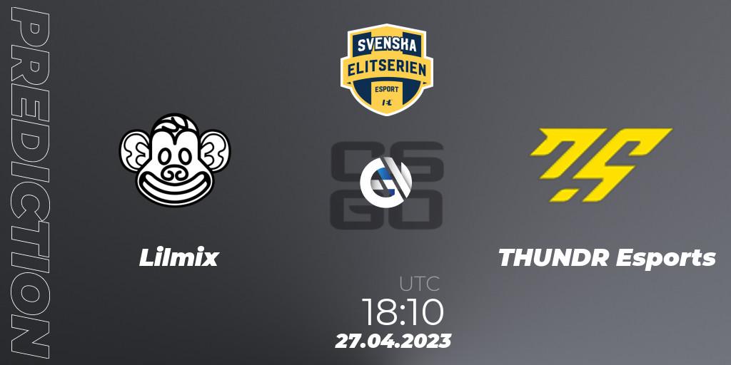 Lilmix vs THUNDR Esports: Match Prediction. 27.04.23, CS2 (CS:GO), Svenska Elitserien Spring 2023: Online Stage