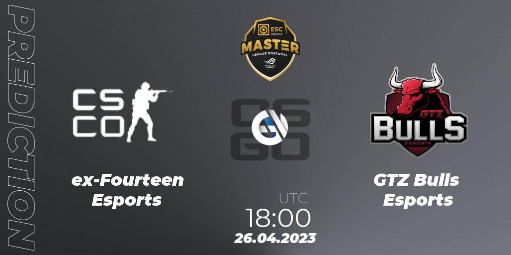ex-Fourteen Esports vs GTZ Bulls Esports: Match Prediction. 26.04.2023 at 18:00, Counter-Strike (CS2), Master League Portugal Season 11: Online Stage