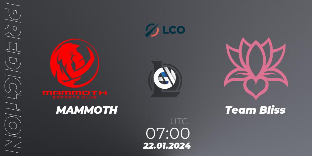 MAMMOTH vs Team Bliss: Match Prediction. 22.01.24, LoL, LCO Split 1 2024 - Group Stage