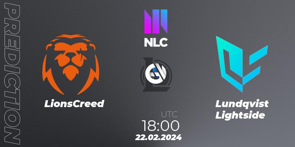 LionsCreed vs Lundqvist Lightside: Match Prediction. 22.02.2024 at 18:00, LoL, NLC 1st Division Spring 2024