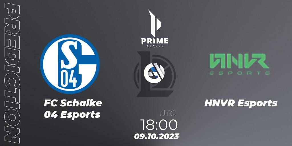 FC Schalke 04 Esports vs HNVR Esports: Match Prediction. 09.10.2023 at 18:00, LoL, Prime League Pokal 2023