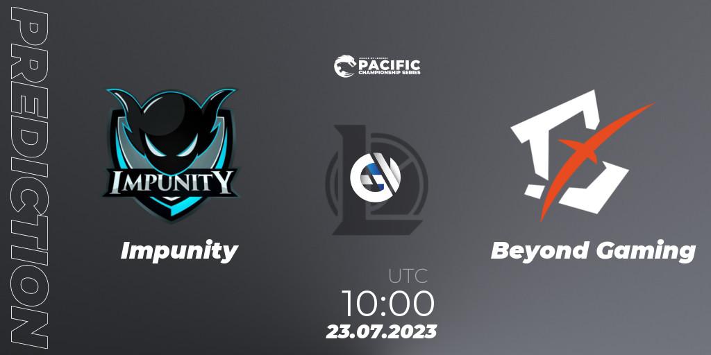 Impunity vs Beyond Gaming: Match Prediction. 23.07.2023 at 10:00, LoL, PACIFIC Championship series Group Stage