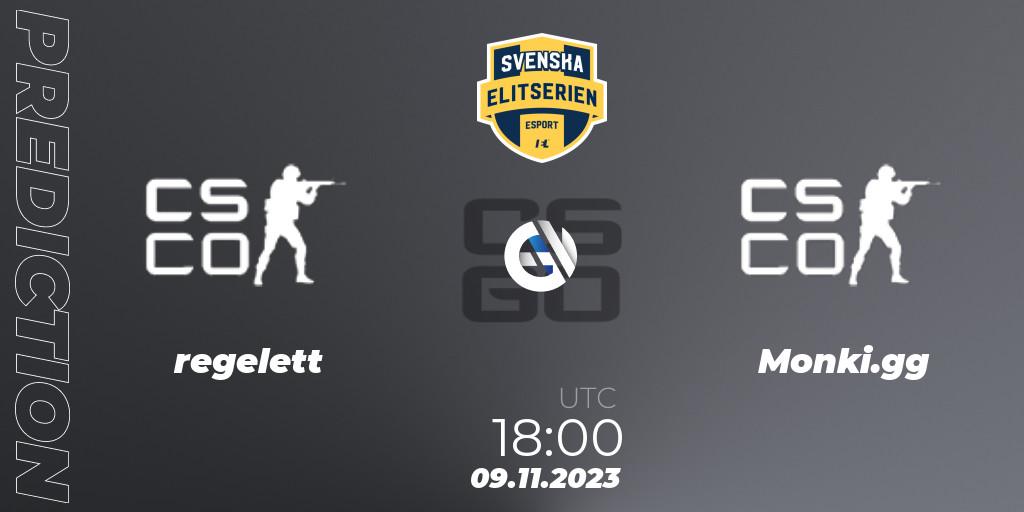 regelett vs Monki.gg: Match Prediction. 09.11.2023 at 18:00, Counter-Strike (CS2), Svenska Elitserien Fall 2023: Online Stage