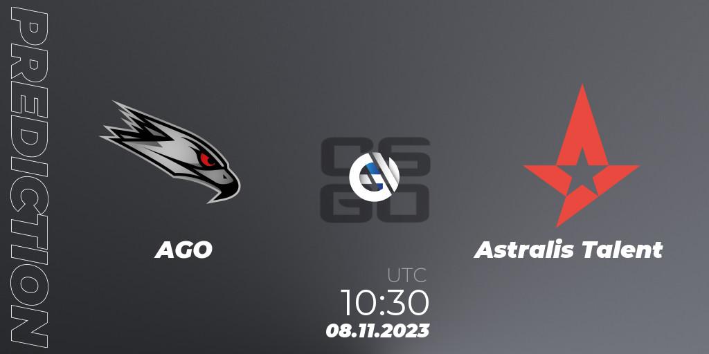 AGO vs Astralis Talent: Match Prediction. 08.11.2023 at 12:00, Counter-Strike (CS2), European Pro League Season 12: Division 2