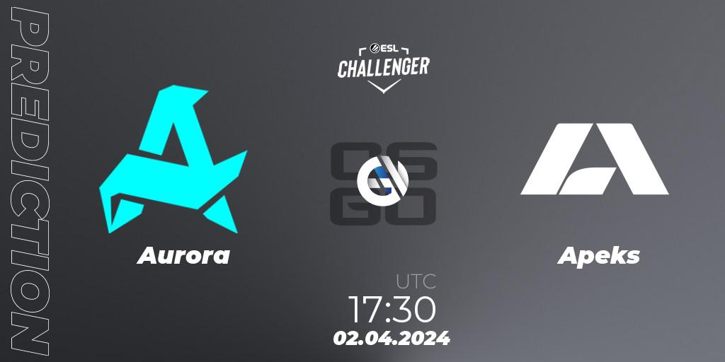 Aurora vs Apeks: Match Prediction. 02.04.2024 at 17:30, Counter-Strike (CS2), ESL Challenger #57: European Closed Qualifier