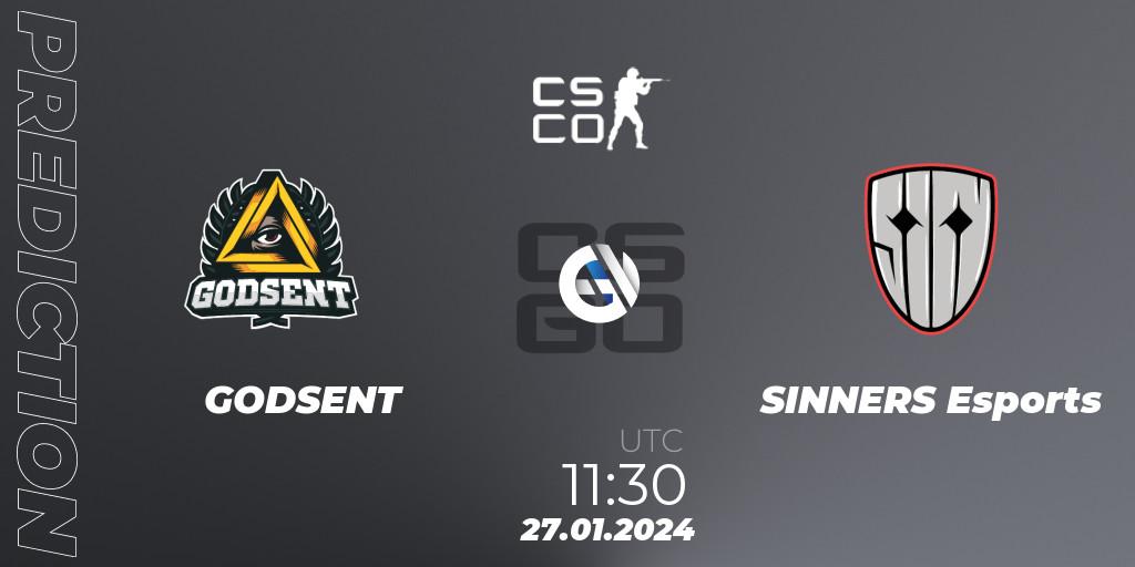 GODSENT vs SINNERS Esports: Match Prediction. 27.01.2024 at 11:30, Counter-Strike (CS2), European Pro League Season 13