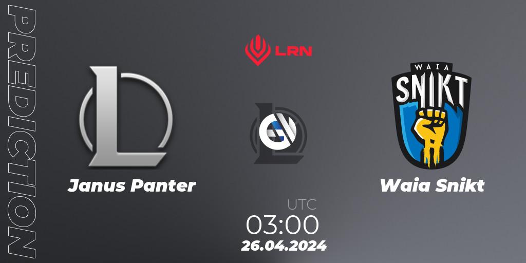 Janus Panter vs Waia Snikt: Match Prediction. 26.04.2024 at 03:00, LoL, Liga Regional Norte 2024