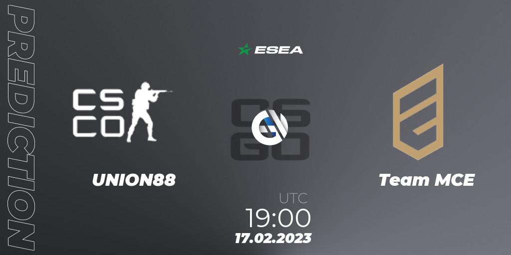 UNION88 vs Team MCE: Match Prediction. 17.02.23, CS2 (CS:GO), ESEA Season 44: Advanced Division - Europe