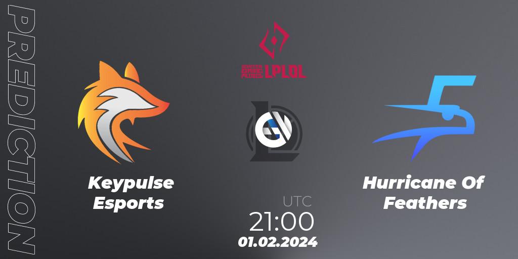 Keypulse Esports vs Hurricane Of Feathers: Match Prediction. 01.02.2024 at 21:00, LoL, LPLOL Split 1 2024