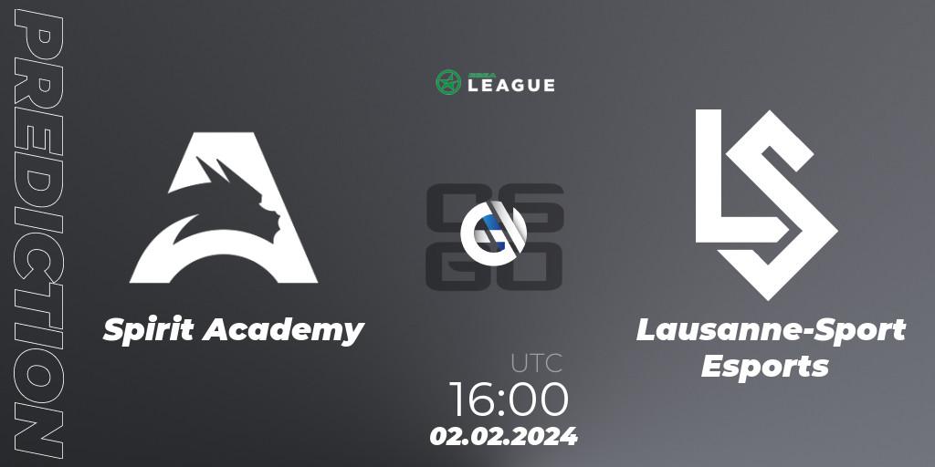 Spirit Academy vs Lausanne-Sport Esports: Match Prediction. 02.02.2024 at 16:00, Counter-Strike (CS2), ESEA Season 48: Advanced Division - Europe