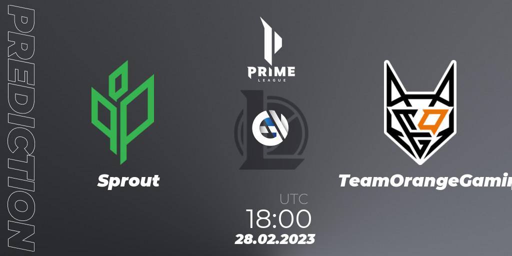 Sprout vs TeamOrangeGaming: Match Prediction. 28.02.23, LoL, Prime League 2nd Division Spring 2023 - Group Stage