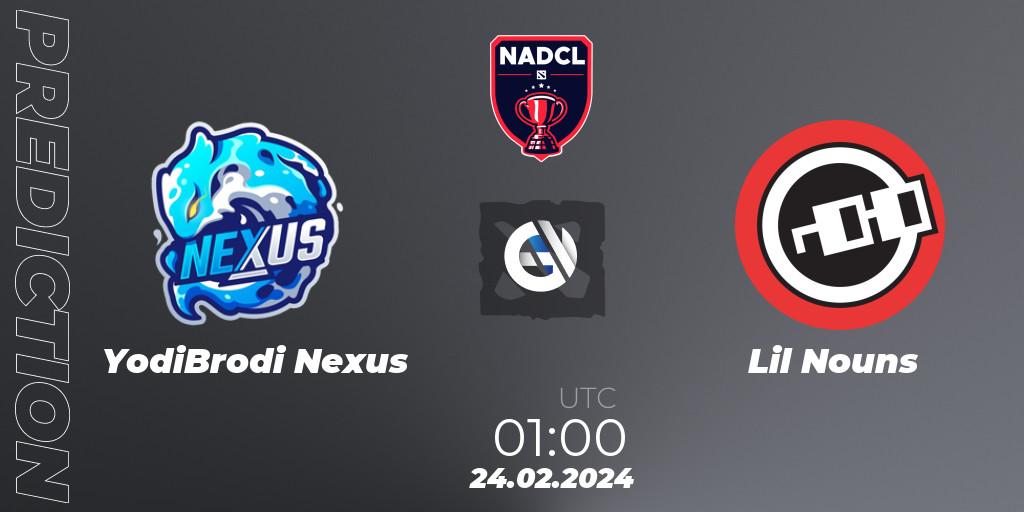 YodiBrodi Nexus vs Lil Nouns: Match Prediction. 24.02.2024 at 01:00, Dota 2, North American Dota Challengers League Season 6 Division 1