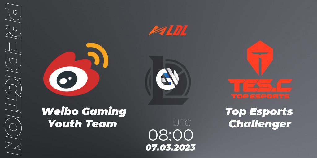 Weibo Gaming Youth Team vs Top Esports Challenger: Match Prediction. 07.03.2023 at 09:25, LoL, LDL 2023 - Regular Season