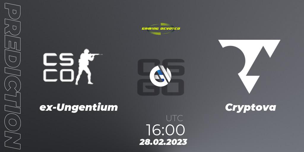 ex-Ungentium vs Cryptova: Match Prediction. 28.02.2023 at 16:00, Counter-Strike (CS2), Gaming Devoted Become Better Series