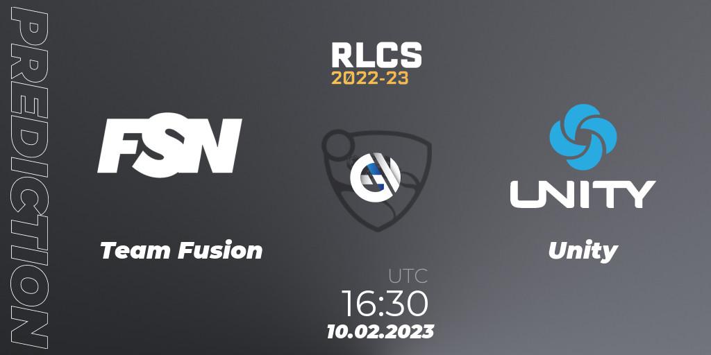 Team Fusion vs Unity: Match Prediction. 10.02.2023 at 16:30, Rocket League, RLCS 2022-23 - Winter: Sub-Saharan Africa Regional 2 - Winter Cup