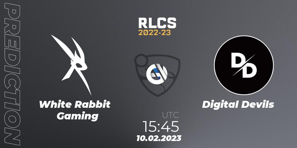 White Rabbit Gaming vs Digital Devils: Match Prediction. 10.02.2023 at 15:45, Rocket League, RLCS 2022-23 - Winter: Sub-Saharan Africa Regional 2 - Winter Cup