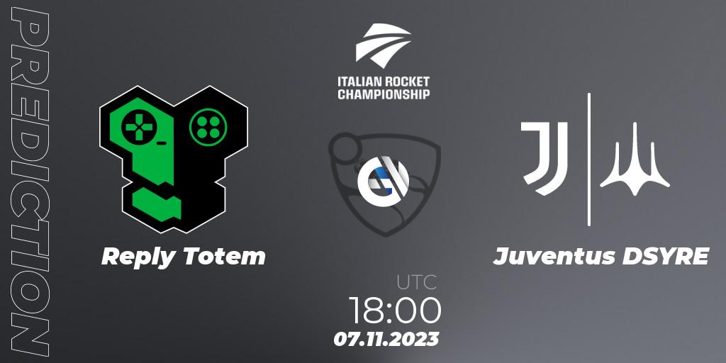 Reply Totem vs Juventus DSYRE: Match Prediction. 07.11.2023 at 18:00, Rocket League, Italian Rocket Championship Season 11Serie A Relegation