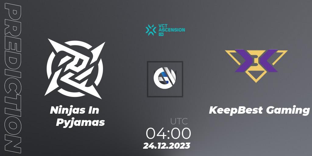 Ninjas In Pyjamas vs KeepBest Gaming: Match Prediction. 24.12.2023 at 04:00, VALORANT, VALORANT China Ascension 2023