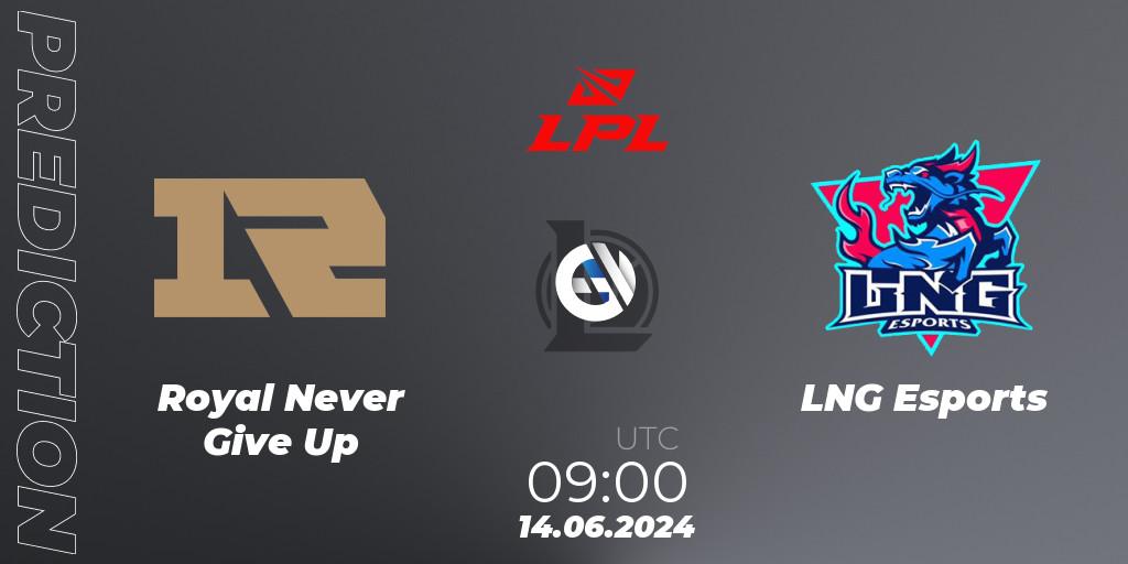 Royal Never Give Up vs LNG Esports: Match Prediction. 14.06.2024 at 09:00, LoL, LPL 2024 Summer - Group Stage