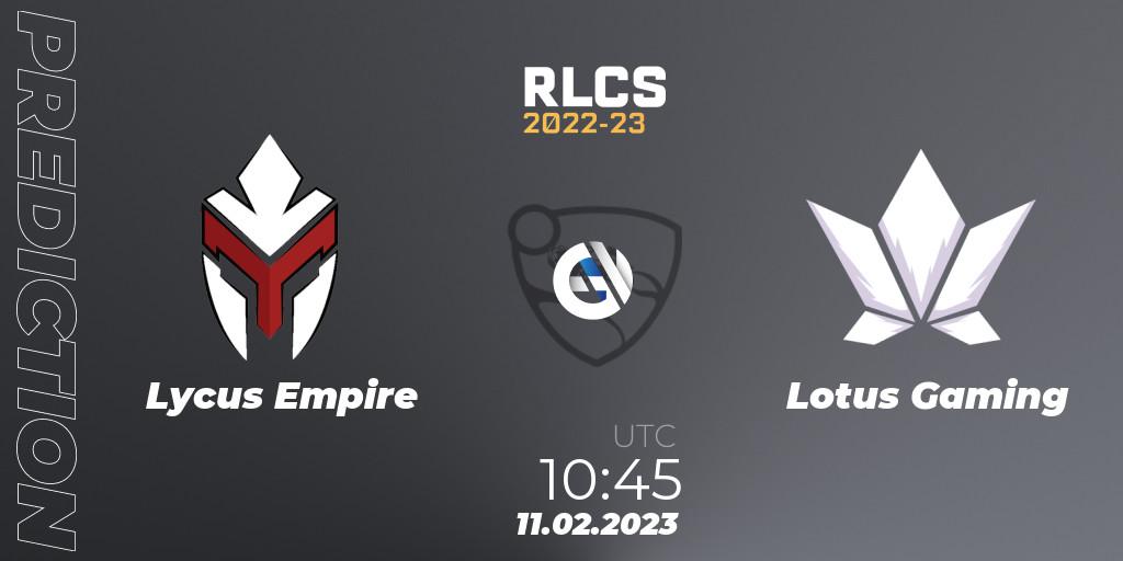 Lycus Empire vs Lotus Gaming: Match Prediction. 11.02.2023 at 10:45, Rocket League, RLCS 2022-23 - Winter: Asia-Pacific Regional 2 - Winter Cup