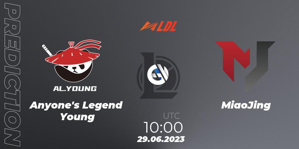 Anyone's Legend Young vs MiaoJing: Match Prediction. 29.06.2023 at 10:00, LoL, LDL 2023 - Regular Season - Stage 3