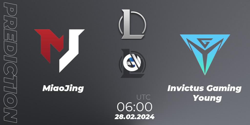MiaoJing vs Invictus Gaming Young: Match Prediction. 28.02.2024 at 06:00, LoL, LDL 2024 - Stage 1