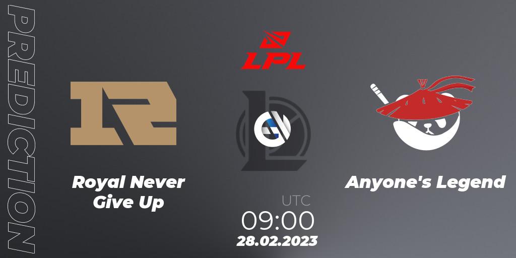 Royal Never Give Up vs Anyone's Legend: Match Prediction. 28.02.23, LoL, LPL Spring 2023 - Group Stage