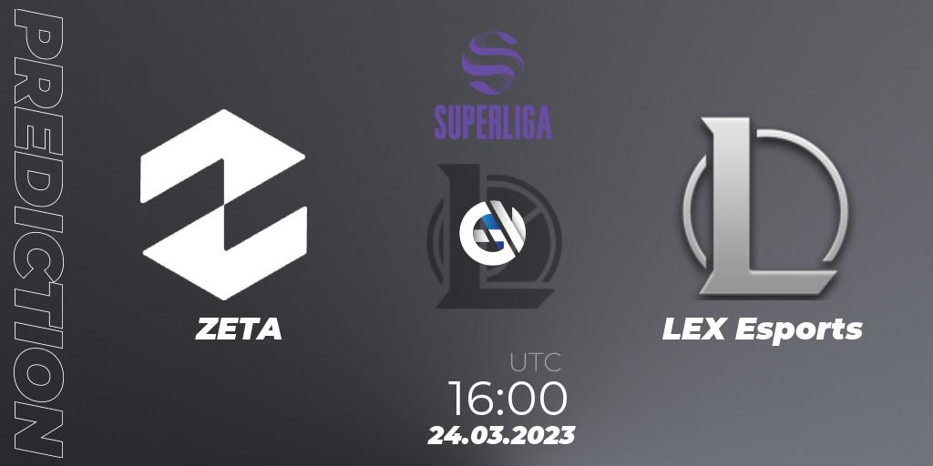 ZETA vs LEX Esports: Match Prediction. 24.03.2023 at 17:00, LoL, LVP Superliga 2nd Division Spring 2023 - Playoffs