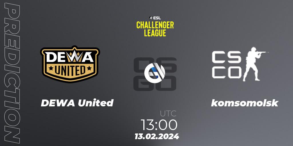 DEWA United vs komsomolsk: Match Prediction. 13.02.2024 at 13:00, Counter-Strike (CS2), ESL Challenger League Season 47: Asia
