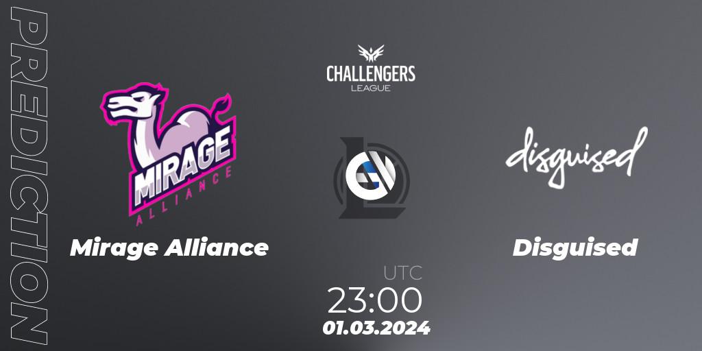 Mirage Alliance vs Disguised: Match Prediction. 01.03.2024 at 23:00, LoL, NACL 2024 Spring - Group Stage
