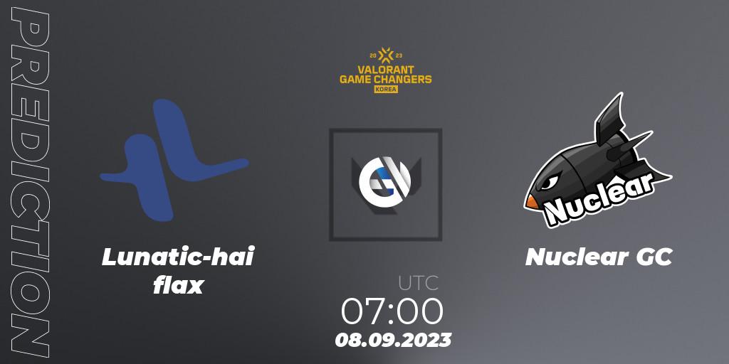 Lunatic-hai flax vs Nuclear GC: Match Prediction. 08.09.2023 at 07:10, VALORANT, VCT 2023: Game Changers Korea Stage 2