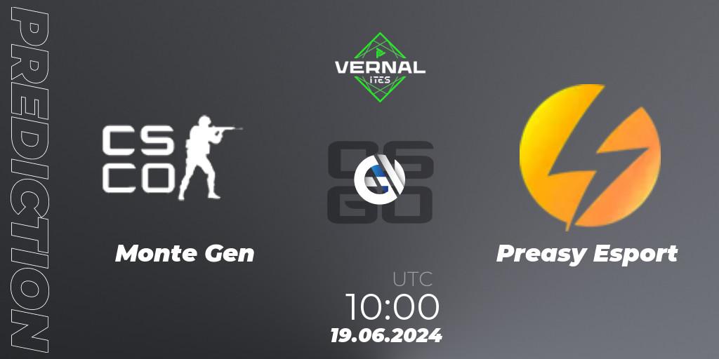Monte Gen vs Preasy Esport: Match Prediction. 19.06.2024 at 10:00, Counter-Strike (CS2), ITES Vernal