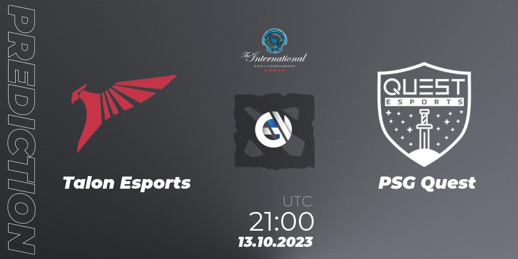 Talon Esports vs PSG Quest: Match Prediction. 13.10.2023 at 21:34, Dota 2, The International 2023 - Group Stage