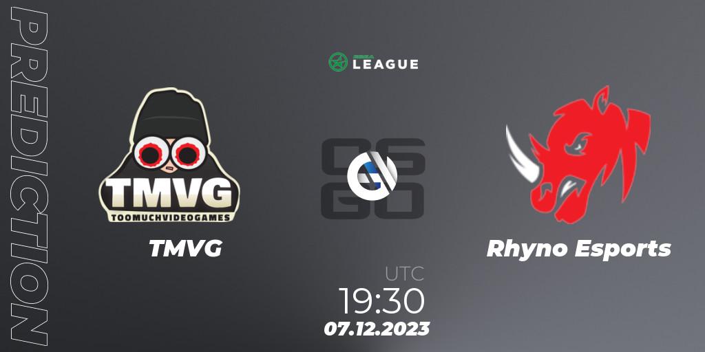 TMVG vs Rhyno Esports: Match Prediction. 08.12.2023 at 15:30, Counter-Strike (CS2), ESEA Season 47: Main Division - Europe