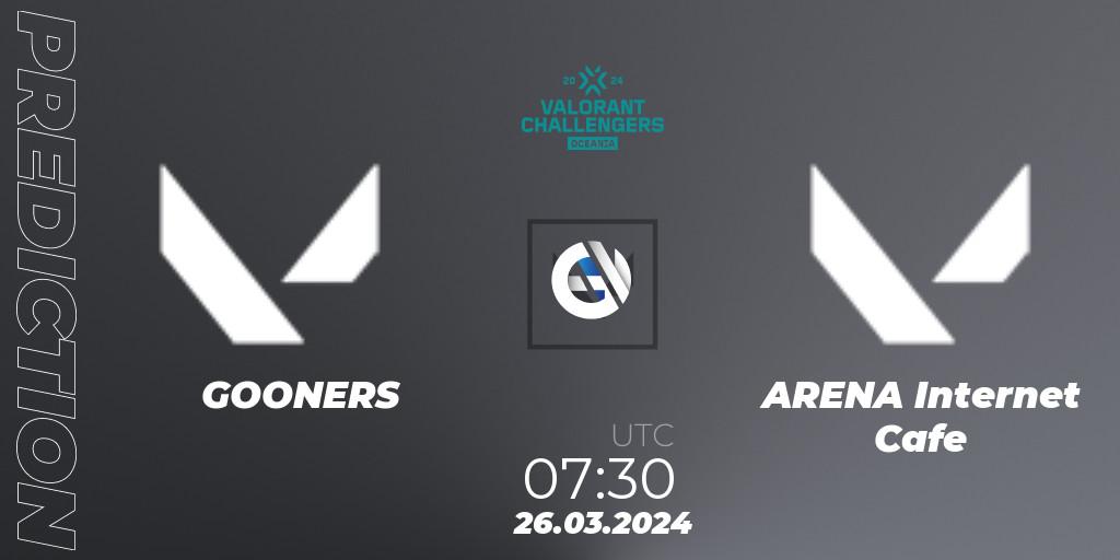 GOONERS vs ARENA Internet Cafe: Match Prediction. 26.03.2024 at 07:30, VALORANT, VALORANT Challengers 2024 Oceania: Split 1