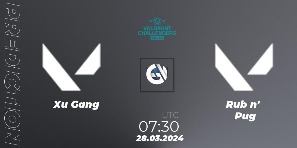 Xu Gang vs Rub n' Pug: Match Prediction. 28.03.2024 at 07:30, VALORANT, VALORANT Challengers 2024 Oceania: Split 1