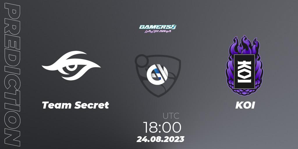 Team Secret vs KOI: Match Prediction. 24.08.2023 at 17:00, Rocket League, Gamers8 2023